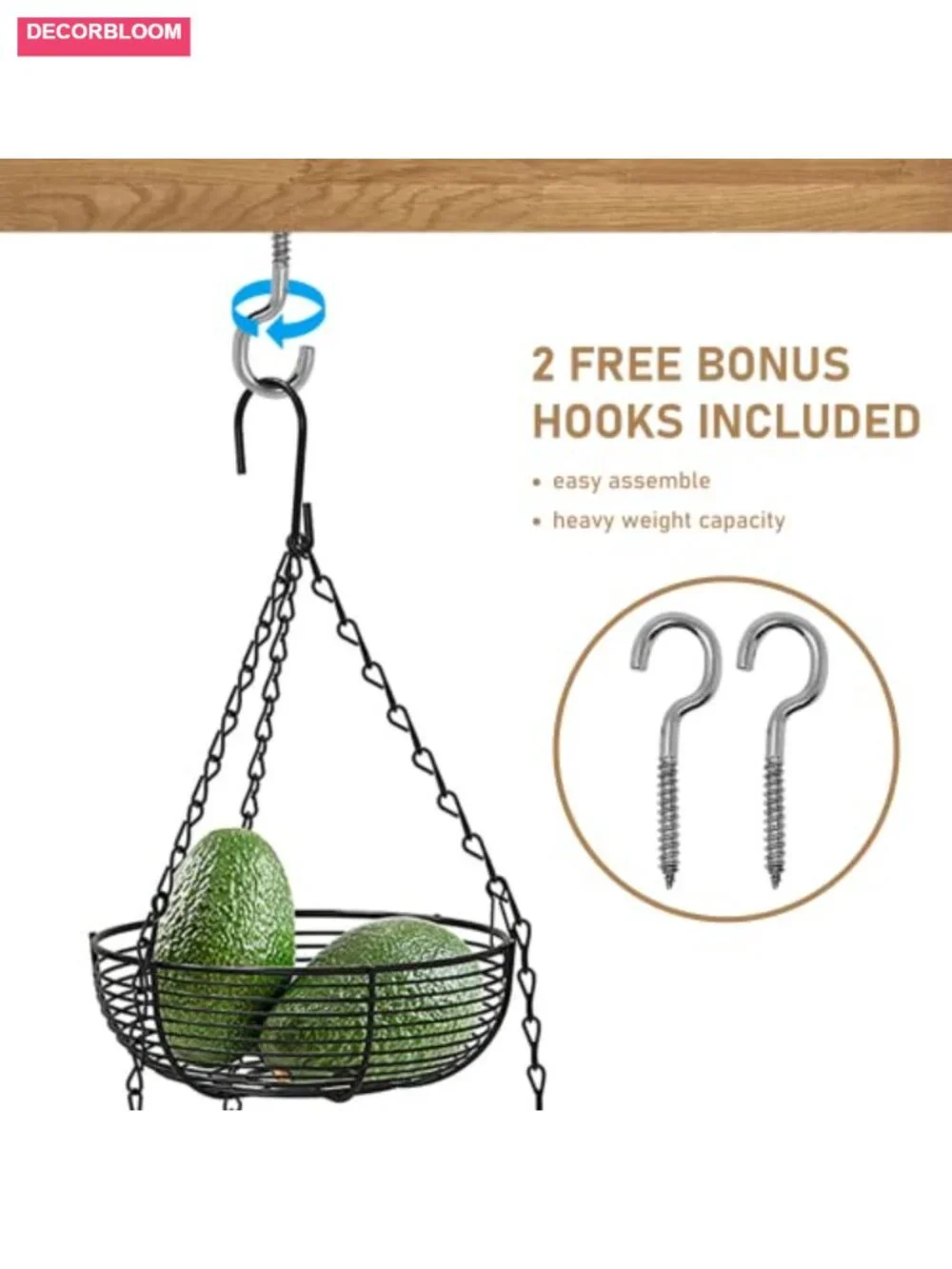 Heavy Duty Wire Hanging Fruit Organizer with Hooks